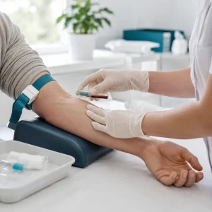 Blutentnahme für den M371-Test bei medizinischem Fachpersonal